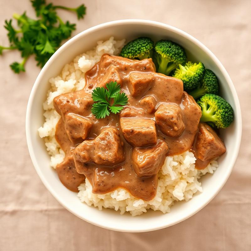 Beef Stroganoff with Broccoli & Rice